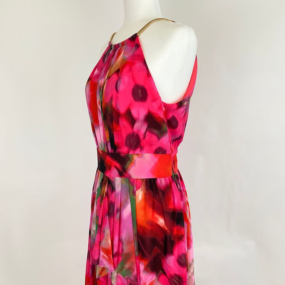Eliza J Floral Print Halter Chiffon Hot Pink Dress